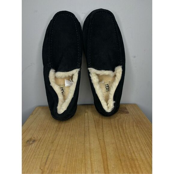 UGG Men's Ascot Suede Shearling Lining Square Toe Slipper Black Size 9 - Picture 3 of 7